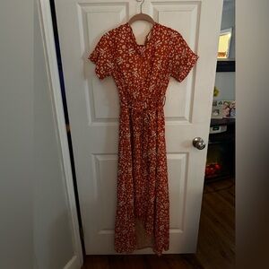 Roolee Red and White Patterned Maxi Dress
